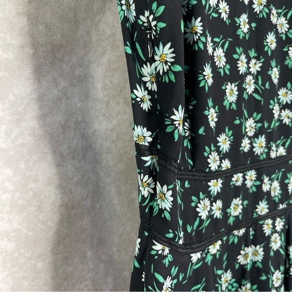 Intermix Floral Long Sleeve Silk Tiered Dress In Black Green Women's Size 2 - Picture 10 of 13